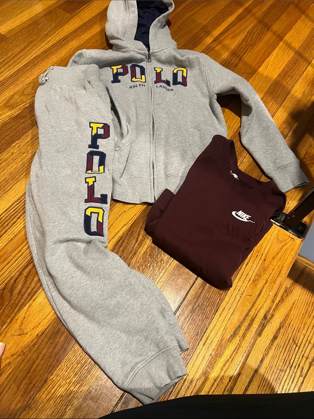 Polo by Ralph Lauren Kids' Gray Zip Hoodie Jacket, pants and Nike long sleeve